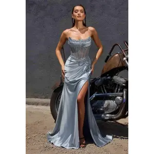 Ladivine CC463 Strapless Sweetheart Fitted Satin Skirt Gown