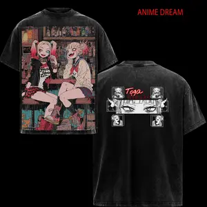 Toga My Hero Academia Anime Double Printed Vintage Washed Tee Unisex Oversize Heavyweight Cotton T-shirt for Anime Fans and Lovers