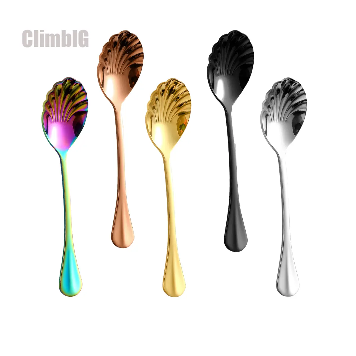 3Pcs/5Pcs Long-Handled Shell-Shaped Stainless Steel Spoon — Dessert Spoon, Ice Cream Spoon, Coffee Spoon, Tea Spoon, Camping Cutlery, Outdoor Picnic Spoon, Reusable Metal Spoon, Cute Kitchen Accessory, Dessert Utensil