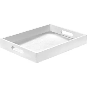 Serving Tray with Handles,  Decorative Wooden Rectangle Ottoman Decor Platter Vanity Tray for Breakfast Dinner Drinks Kitchen Dining Living Bathroom Restaurants White