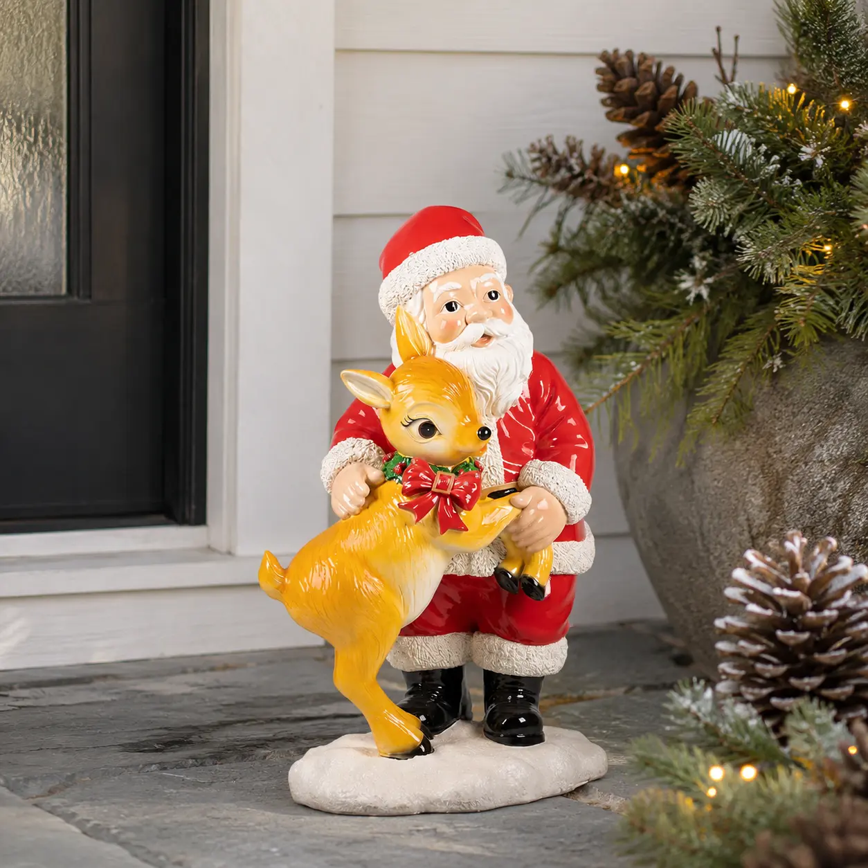 3 FT Lighted Standing Santa With Deer Battery Operated