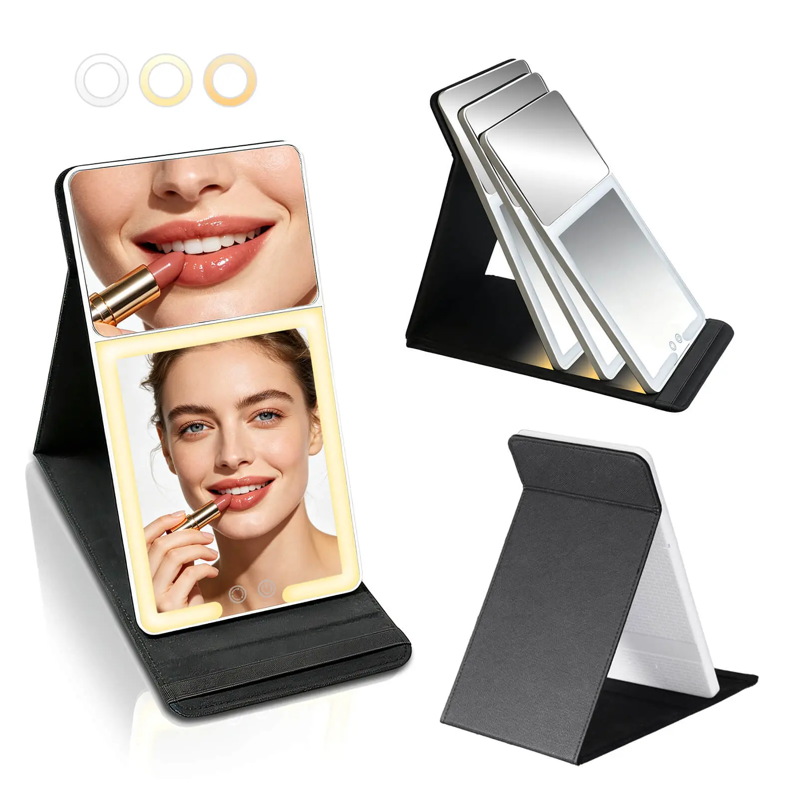 Slim Foldable Lighted Makeup Mirror for Travel, Portable Rechargeable Cosmetic Mirror with Stand Cover, 20X Magnifying LED Mirror with Adjustable Touch Brightness, Gift for Women