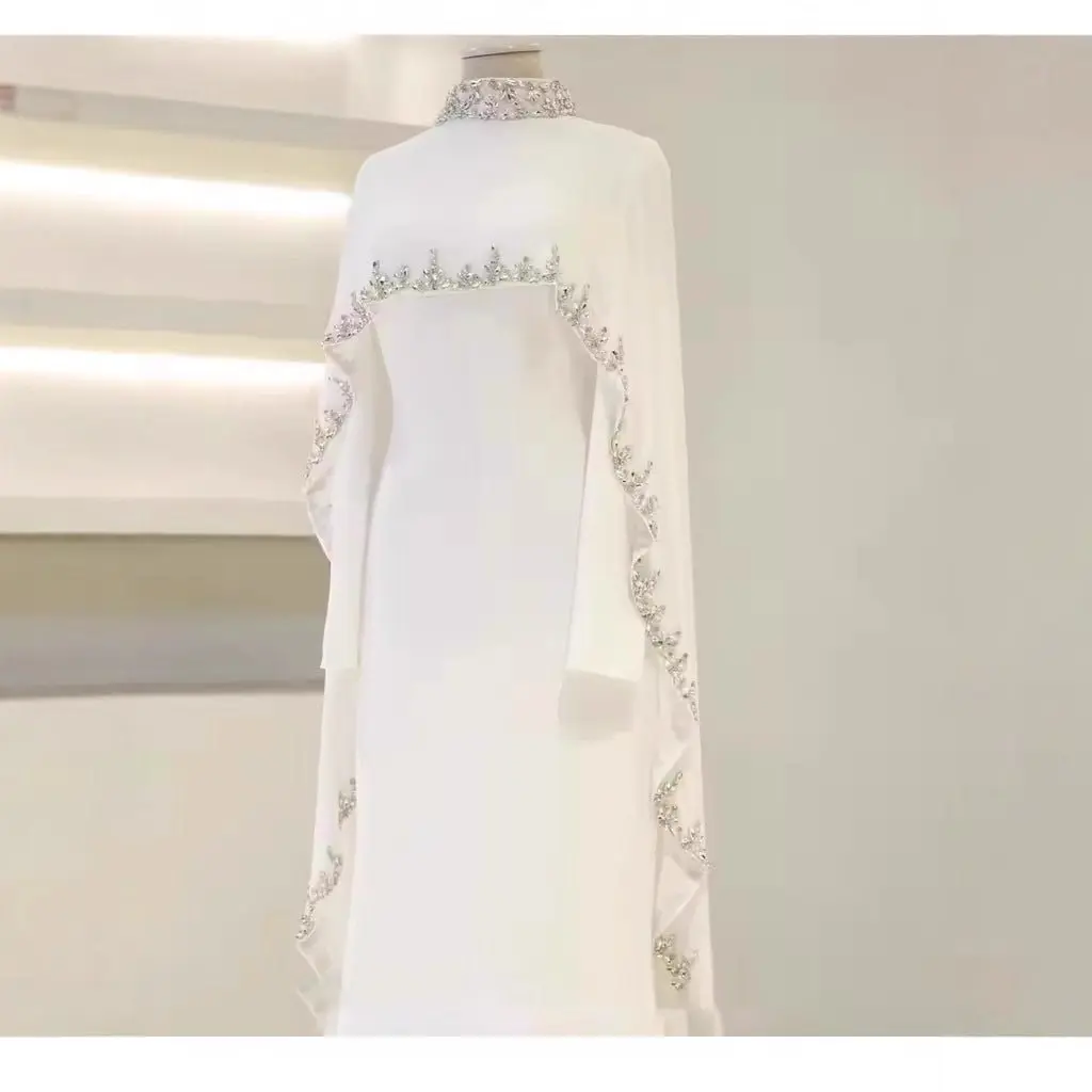 Women's Islamic 2-Piece Abaya Dress - Elegant Modesty Wear with Long Sleeves, Celestial Rhinestone Embellishment, Cape, Built-In Underdress for Weddings, Full Coverage, Loose, Cape Stylable Open/Closed, Muslim Clothing, Muslim Dresses