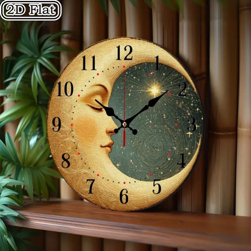 10-Inch Wooden Wall Clock with Vintage Moon Face Design, Featuring Numerals - Requires AA Batteries (Not Included), Great for Decorating Living Rooms, Kitchens, And Home Offices, A Perfect Gift for Halloween, Thanksgiving, And Christmas