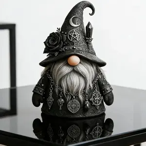 Gothic Wizard Gnome Figurine, Halloween Spooky Gothic Gnomes Collectible, Fall Decor Resin Wizard Statue, Indoor Scary Table Shelf Ornament