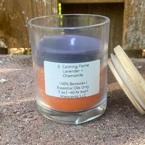 Marsentz LLC Beeswax Candle - Calming Flame Lavender & Chamomile Scented - 100% Beeswax - Essential Oils Only - 7 oz - ~40 hr Burn Time
