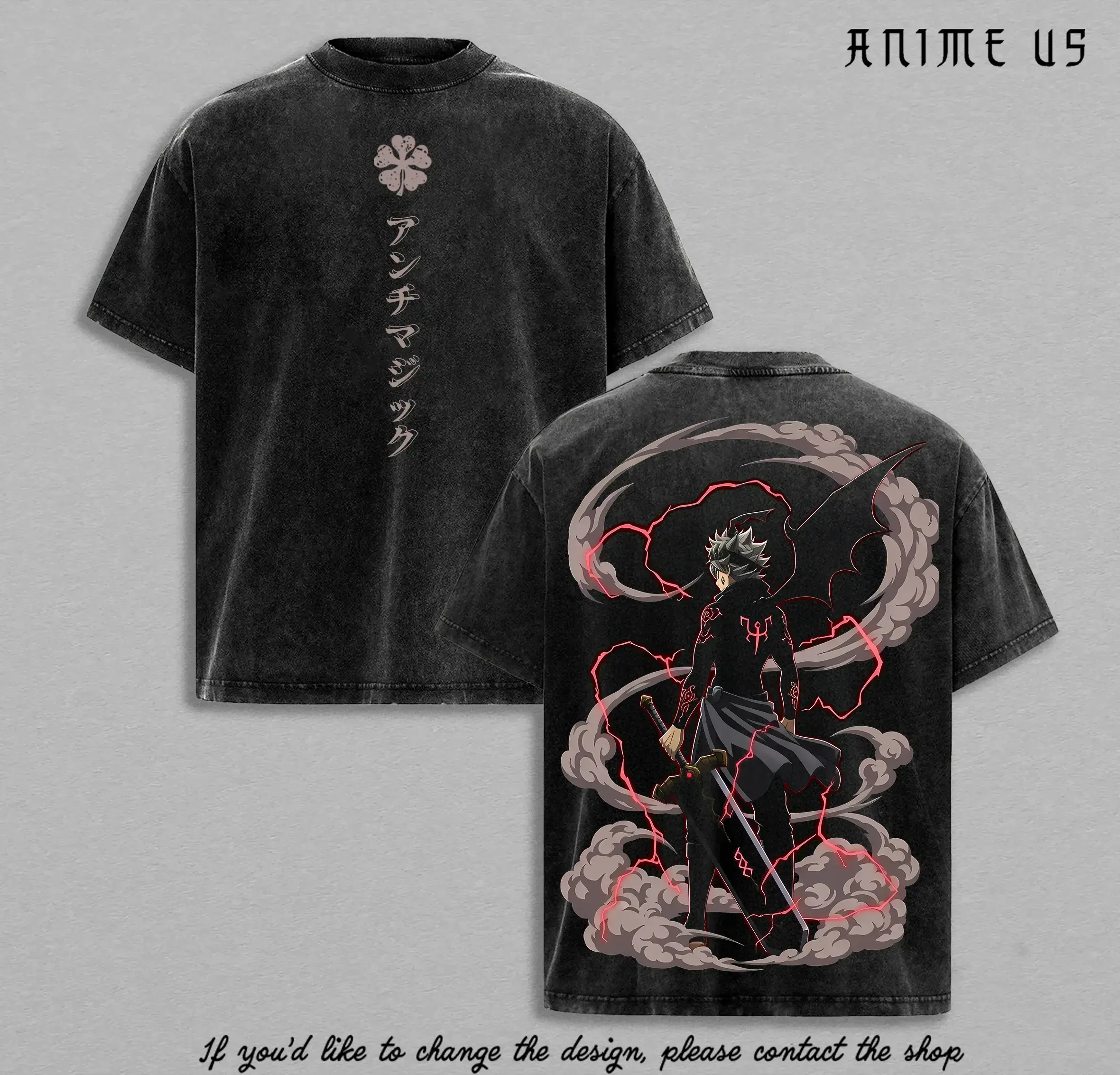 Asta Black Clover Oversized Anime Graphic Tee, Vintage Washed Black Form Demon Power Streetwear Shirt, Heavyweight Cotton Magic Knight Menswear, Trendy 90s Aesthetic Hip Hop Top, Cool Manga Fan Merchandise for Men and Women