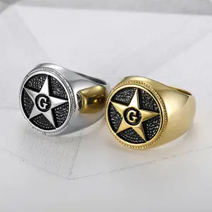 Men's High-Quality Stainless Steel Ring - Elegant Fashion Rings, Casual Circular Accessory with 5-Pointed Star and G-Letter Design,summerwins