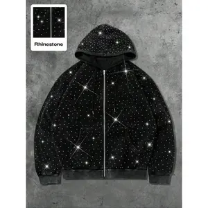 Rhinestone hooded sweatshirt, casual and stylish, warm and comfortable, perfect for autumn and winter, suitable for everyday wear and outdoor activities