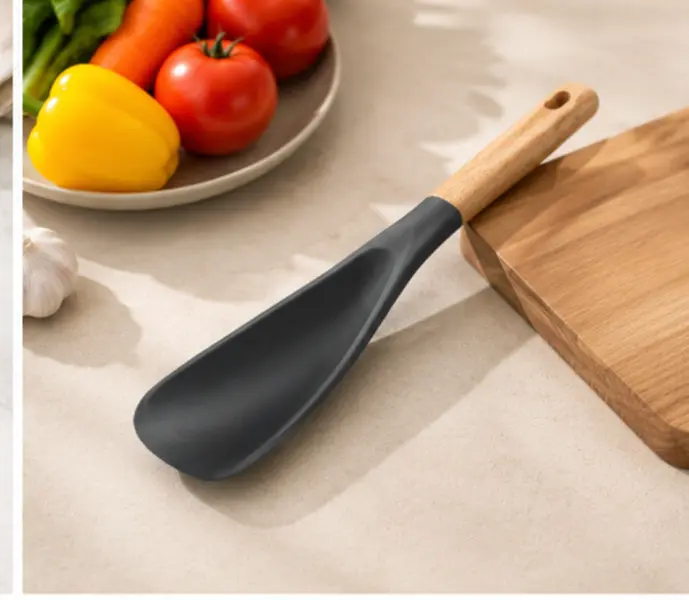 11.4-Inch Silicone Cooking Spoon with Wooden Handle, BPA-Free Nonstick Mixing and Serving Spoon