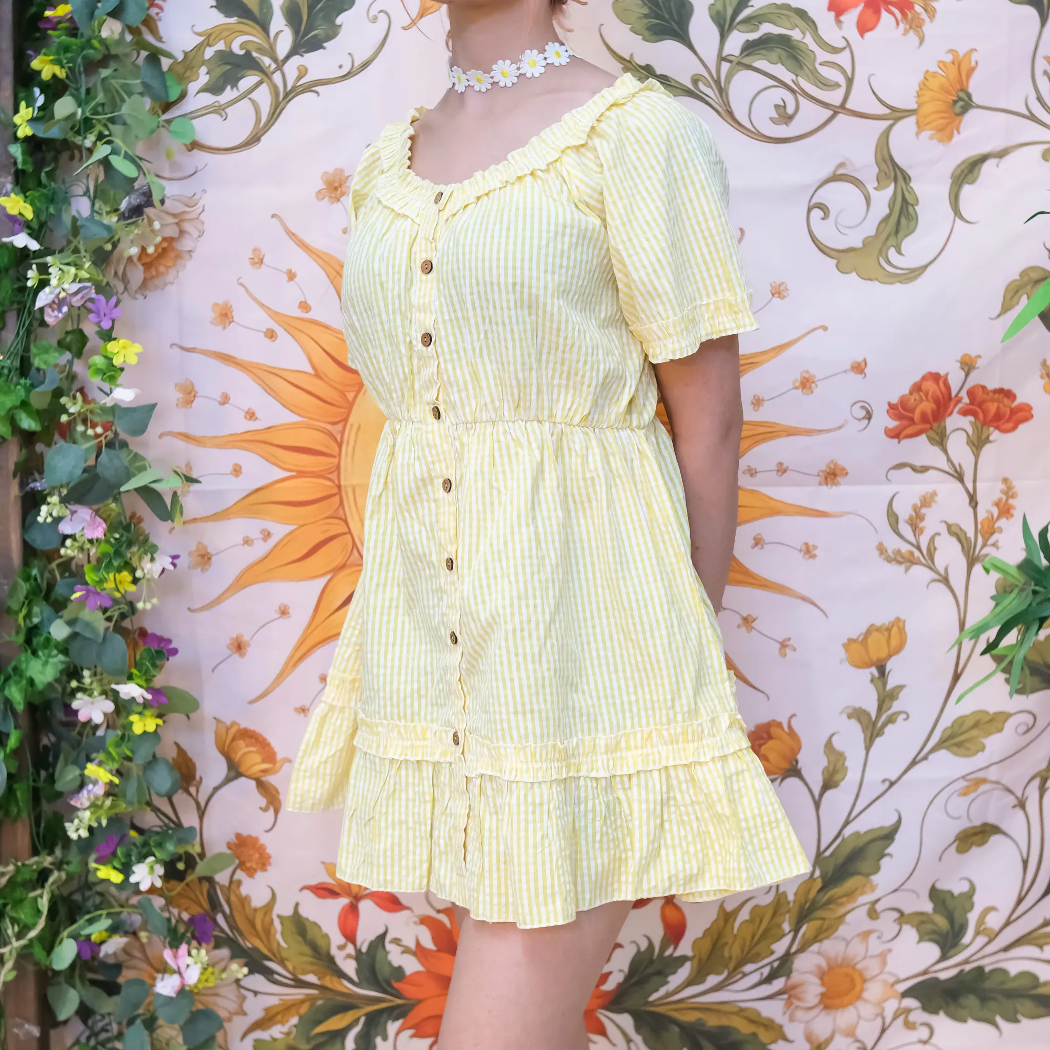 Gingham Ruffle Mini Dress, Cottage core Puff Sleeve Sundress with Buttons, Babydoll Fit, Picnic Dress, Boho Cotton Summer Dress, Fairy Core