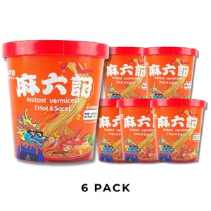 Maluji Instant Vermicelli, Hot & Sour Flavor, 6 Packs x 5.82oz Flavorful Tangy Spicy Noodles, Ready in Minutes, Perfect for Comforting Meals, Six Packs