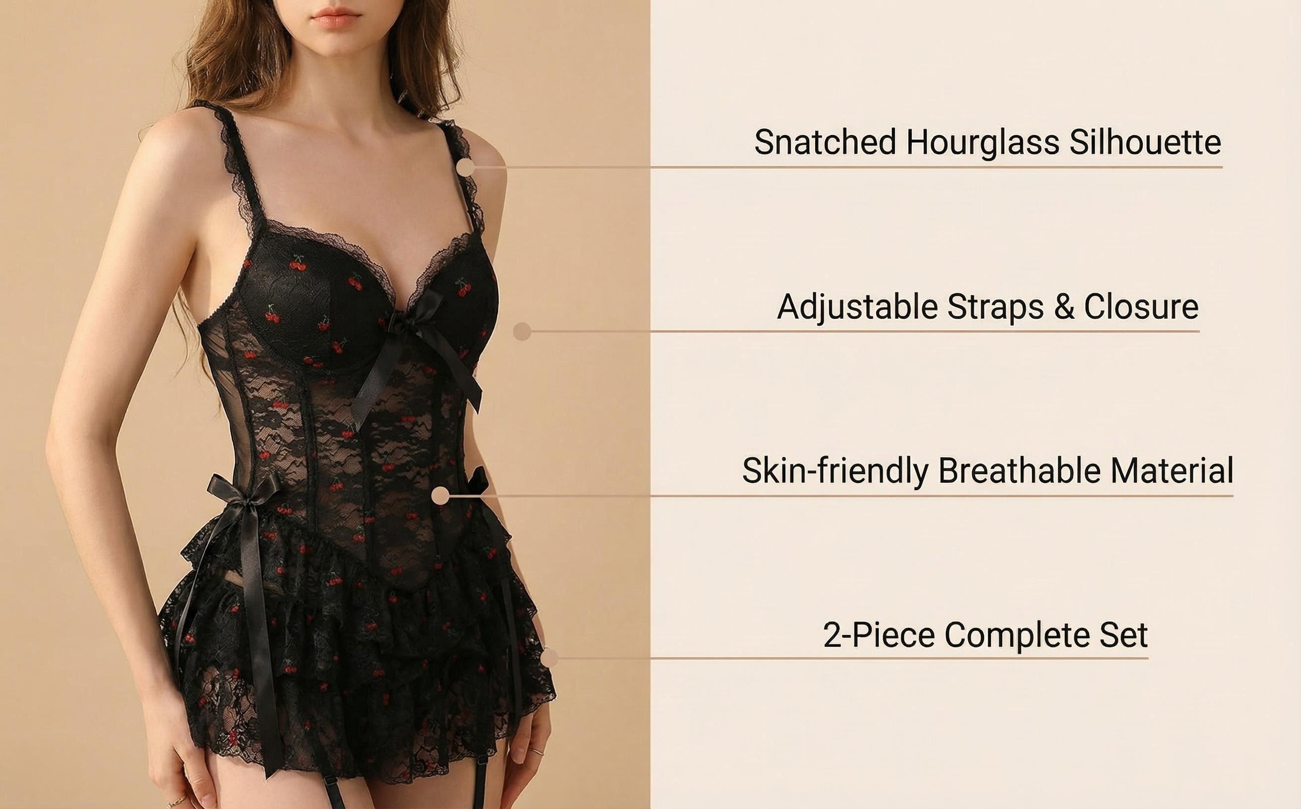 SILIX Elegant Cherry Lace Sleep Dress | Breathable | Form-Fitting | Open Back | Summer Women Sleepwear