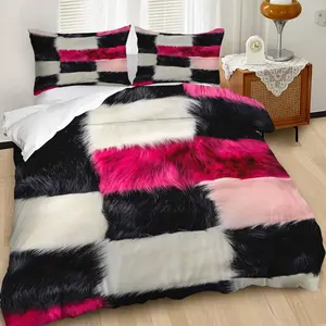 Multi-Colored Checkered Fluffy Printed Duvet Cover Set,Y2K "Spicy Girl" Stylebedding Set, Strong Color Contrasts and A Retro-Chic Vibe. Soft Material for Cozy Sleep. 2/3Pcs Includes 1 or 2 Pillowcases, No Filling/With Zipper Closure, Fuzzy Duvet Cover