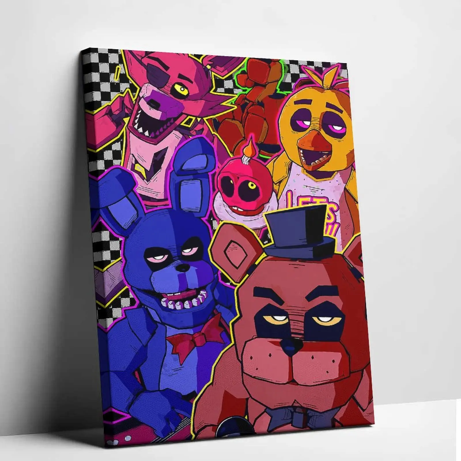 FNAF Classic Animatronics Canvas Poster - Colorful Retro Horror Game-Inspired Wall Art, Gamer Room Decoration, FNAF Wall Decor for Gamers