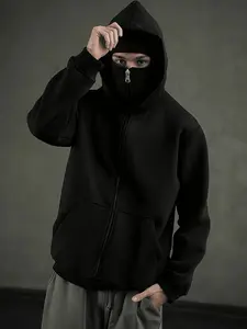 American Streetwear Double Hooded Zip Up Hoodie Couples Windbreaker High Street Jacket Retro Trendy Solid Color Hip Hop Windproof Warm Fake Layered Zip Hoodie with Pockets Casual Long Sleeve Menswear Beige Black Plain fall outfits Sweatshirts
