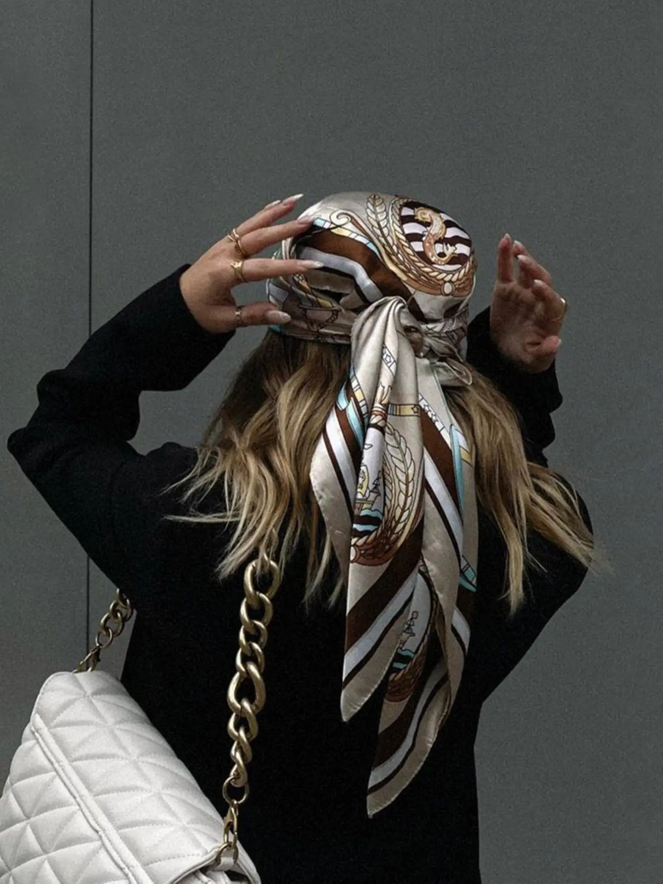 All Over Print Square Scarf, Elegant Soft Satin Bandana For Women, Versatile Casual Scarf For Daily Wear