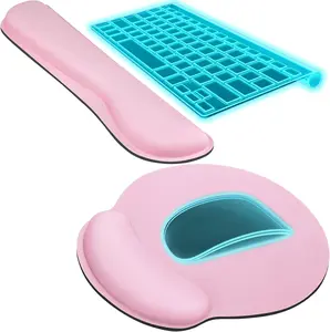 KTRIO Ergonomic Keyboard Wrist Rest and Mouse Pad with Wrist Rest Set, Memory Foam Wrist Support for Typing, Gaming, Office and Home Use, Pale Pink