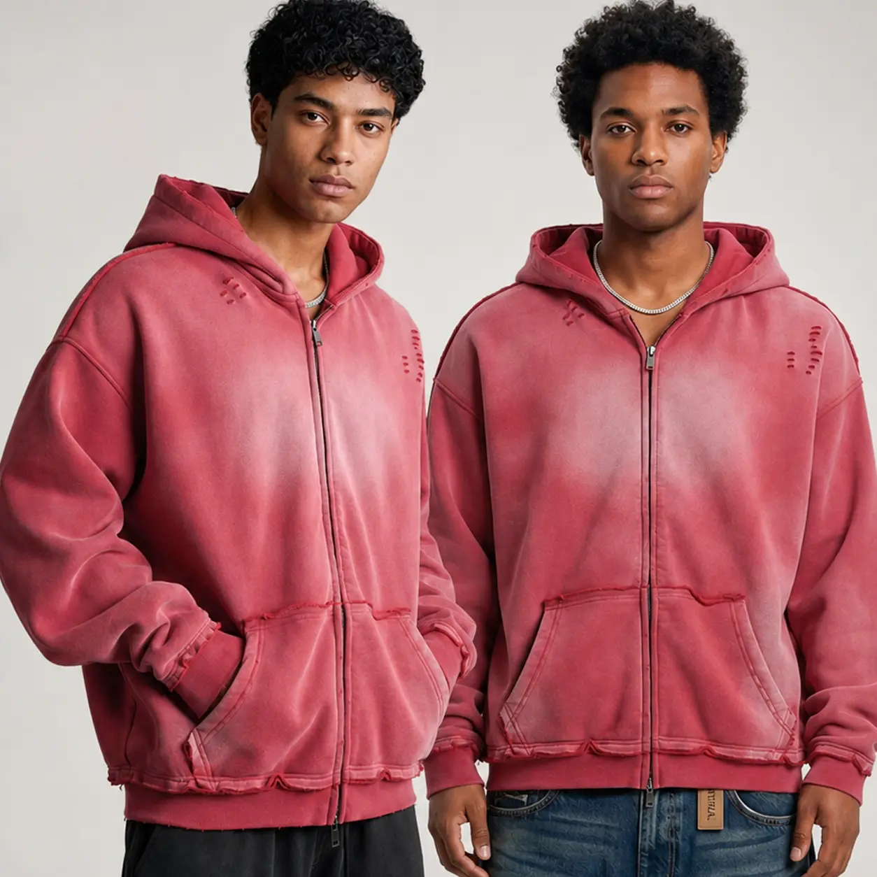 Vintage Washed Zip Up Hoodie Heavyweight 400G Oversized Faded Hoodie Y2K Streetwear Full Zip Jacket Layer Pullover Menswear Soft Thick