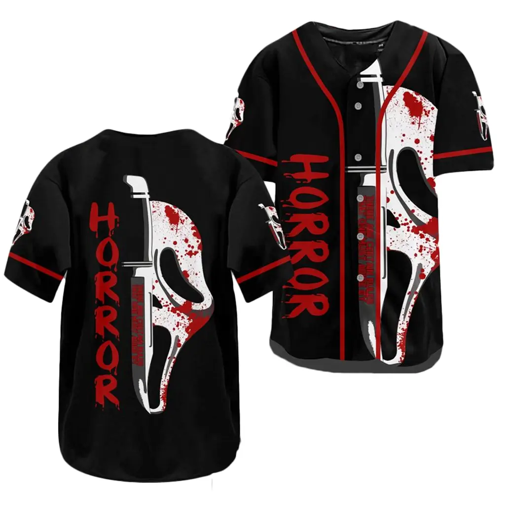 Terrifier Baseball Jersey Art The Clown Horror Movie Button Up Sportswear Shirt HY4018