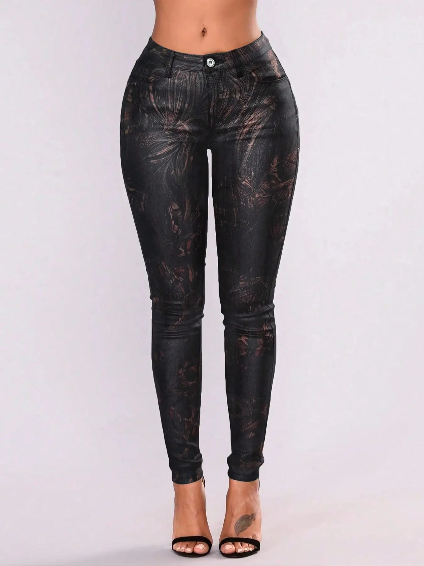 Women's High-Waisted Metallic Shimmer Print Skinny Fit Pants, Stretchy Elastic Comfortable Conical Leggings, Punk Style for Music Festivals & Daily Wear