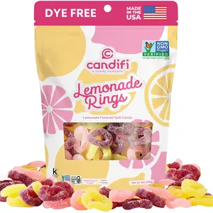 Candifi Lemonade Rings – Sour-Sweet Vegan Pink Lemonade Gummy Rings – Dye Free Candy – Sour Gummies Natural Candy, Non GMO – Kosher, No Gelatin, Gluten Free Snacks (8 oz), Flavor, Gmo Free
