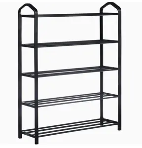 5-Tier Stackable Shoe Rack, 15-Pairs Sturdy Shoe Shelf Storage, Black Shoe Tower for Bedroom, Entryway, Hallway, and Closet