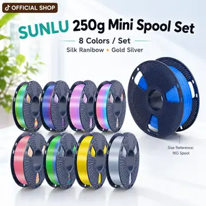 SUNLU 250g 3D Printer Filament Bundle | PLA Silk Rainbow 250g Filament Multicolor | Fast Color Change Each 8 Meters, Individually Vacuum Packed, 250g Spool, 8 Rolls, 2kg Total, 6 Silk Rainbow+Light Gold+Silver tiktokshopspringglowup