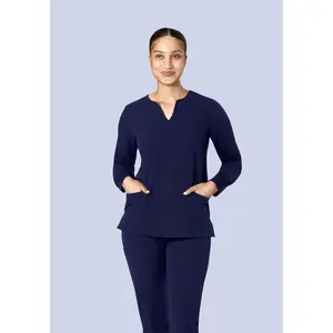 Long Sleeve Notch Neck Top Navy Long Sleeve Notch Neck Top Navy