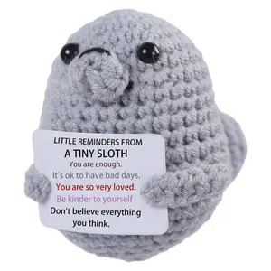 Cute Mini Handmade Knit Sloth Plush, Soft Stuffed Animal Toy, Kawaii Stress Relief Fidget Plushie, Bag Charm Keychain Backpack Decor, Unique Handcrafted Desk & Car Decor, Gift for Kids Girls Boys Friends BFF Birthday Christmas Valentine