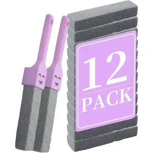 12 Pack Pumice Stones Scouring Sticks with 2 Handles, Pumice Scouring Pad Pumice Stick Cleaner for Cleaning Toilet, Bathtubs, Kitchen Sink, Grill, Household