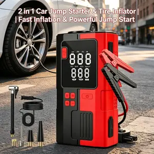 Car Jump Starter & Air Compressor 2-in-1 Device, Car Battery Booster, Tire Inflator Pump, Portable Outdoor Emergency Tool, LED Light, Multi-Function Car Accessories