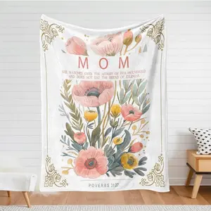 Custom Name Mom Blanket, Personalized Mothers Day Gift for Mom, Proverbs 31:27 Floral Soft Flannel Throw Blanket, Christian Gift for Mom Grandma,summervibes