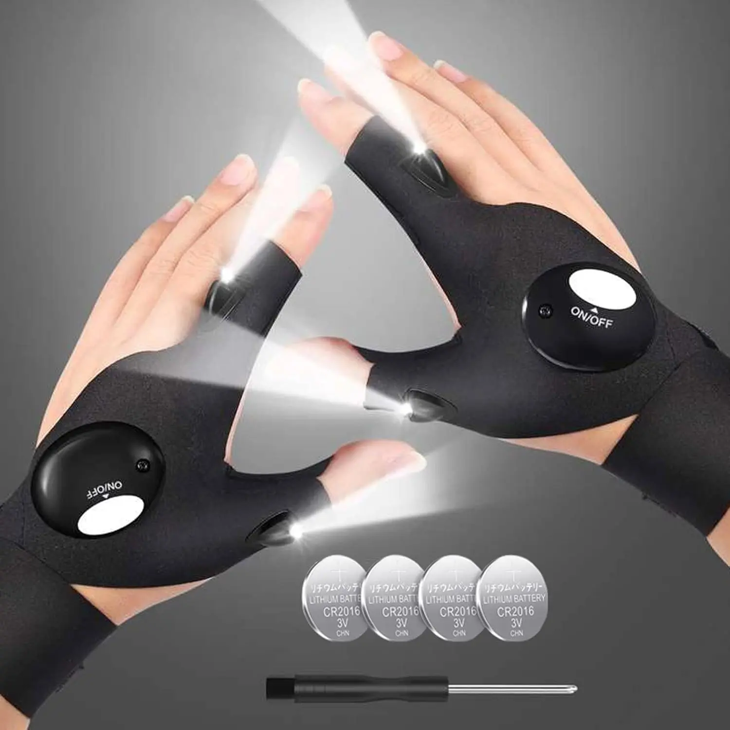Soft, Breathable LED Flashlight Gloves for Running — Waterproof, Adjustable Strap, Unisex Sports & Outdoor Gloves, Stocking Stuffers Gifts for Men, Cool Gadget Finger Lights for Fishing Camping