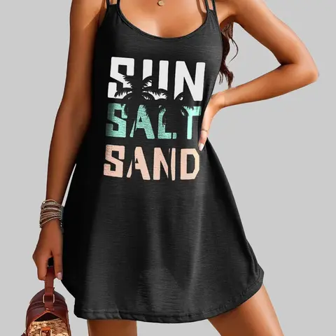 ZEAGOO Women's Polyester Blend Spaghetti Strap Cover Up - Sleeveless T-Shirt Dress, Cutout Backless Beach & Swimwear Accessory for Summer