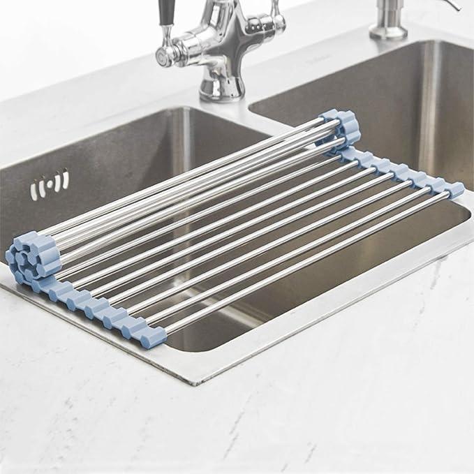 Over Sink Dish Drying Rack Roll Up Foldable Stainless Steel Space Saving Kitchen Use Over Sink Dish Drying Rack Roll Up Foldable Stainless Steel Space Saving Kitchen Use