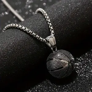 Black Basketball Pendant Necklace