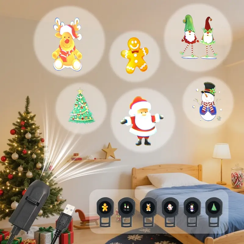 Christmas Projection Lamp with Santa Claus Design, 360 Degree Rotating Ground Window Decoration, USB Powered Holiday Lighting for Home Office Party Decorations