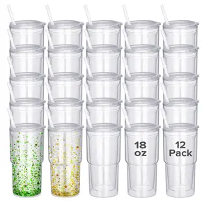 FASTSUB 18 oz Snow Globe Acrylic Tumbler 25 Pack, Double Wall Snowglobe Cup for UV DTF, DIY