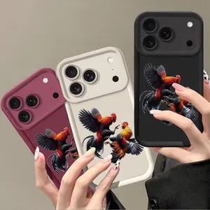 Shockproof TPU Smartphone Casing, Anti-Drop Soft Shell Protector with Creative Chicken Fighting Design for iPhone 17 Pro Max,16,15,14,13,12,11 - Personalized Handheld Mobile Device Accessories
