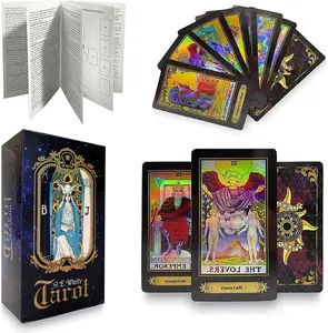 Tarot Cards Set,78 Holographic Tarot Cards Laser Finish Beginner Travel Set with Bag and English Guidebook