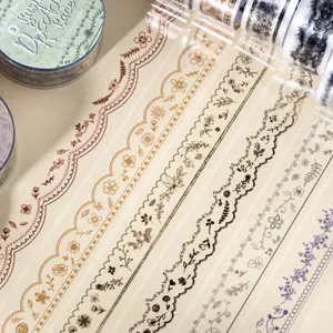 6 rolls 12m floral lace seamless tape Flower pattern theme Simple vintage style PET waterproof material Self adhesive DIY journal decoration scrapbook material tape