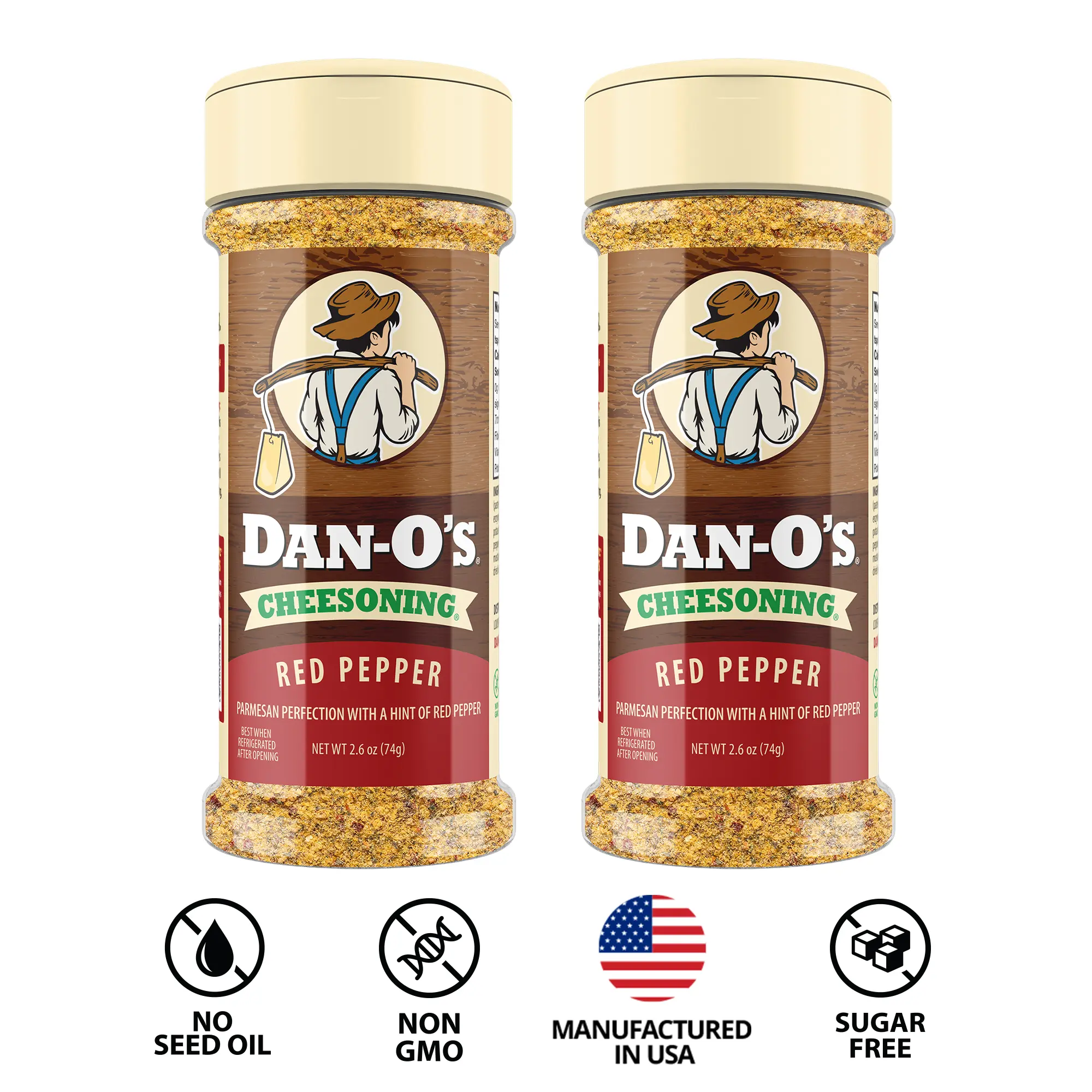 Dan-O's Cheesoning - Red Pepper - 2 Small Bottles 2.6 oz - All Purpose Seasoning - Big Flavor, Herbs & Spice - Italian parmesan cheese seasoning with a red pepper twist.