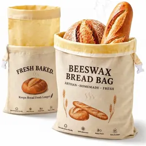 2 Pack XL Reusable Beeswax Bread Bags for Sourdough Baking, Reusable Organic Linen Beeswax Bread Bag for Homemade Bread, Food-Storage Bag to Keep Fresh