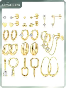 LOYALLOOK 13Pairs Small Hoop Earrings for Women - Hypoallergenic 14K Gold Plated Stud Huggie Earings Stacks Set for Multiple Piercing Dainty Non Tarnish Cartilage Jewelry Pack Trendy Lightweight Gift