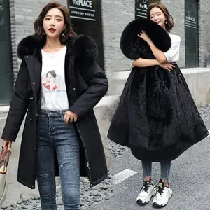 NewWomenParkaClothesLongCoatWoolLinerHoodedJacketFurCollarThickWarmSnowWearPaddedParka