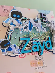 Personalized 3D Glitter Cake Topper  (ASTROBOT)