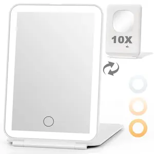 [New Deal] Rechargeable Travel Makeup Mirror with Light Lighted Compact Vanity Mirror Foldable Lightweight Portable Cosmetic Mirror Decor