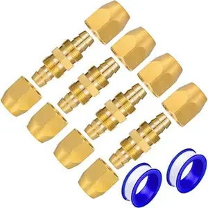 4 count Soild Brass Air Hose Splicer For 1/4-Inch ID Hose,Hose Air Hose Repair Fitting (4 Pack 1/4 Inch)