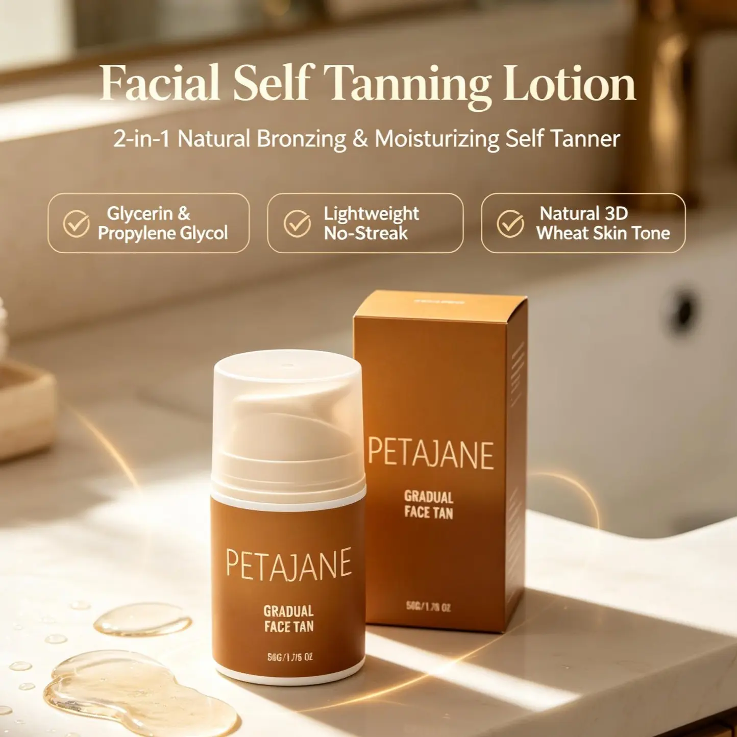 Facial Self-Tanner Lotion - Lightweight Moisturizer for a Natural Bronze Glow, Translucent Skincare for a Year-Round Sun-Kissed Look, Tanning Products, Daily, Natural Look, Natural Tan